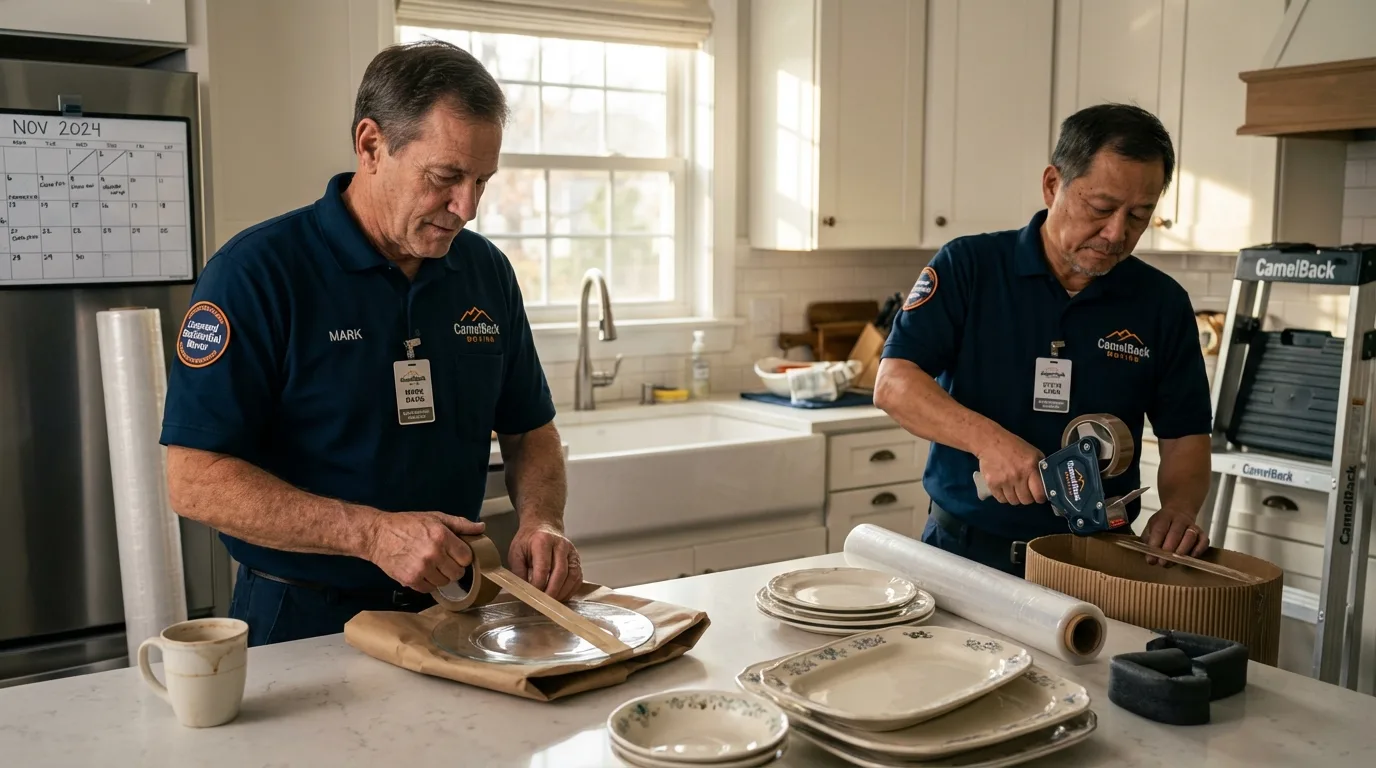 Professional crew packing kitchen dishware in Lovejoy, GA